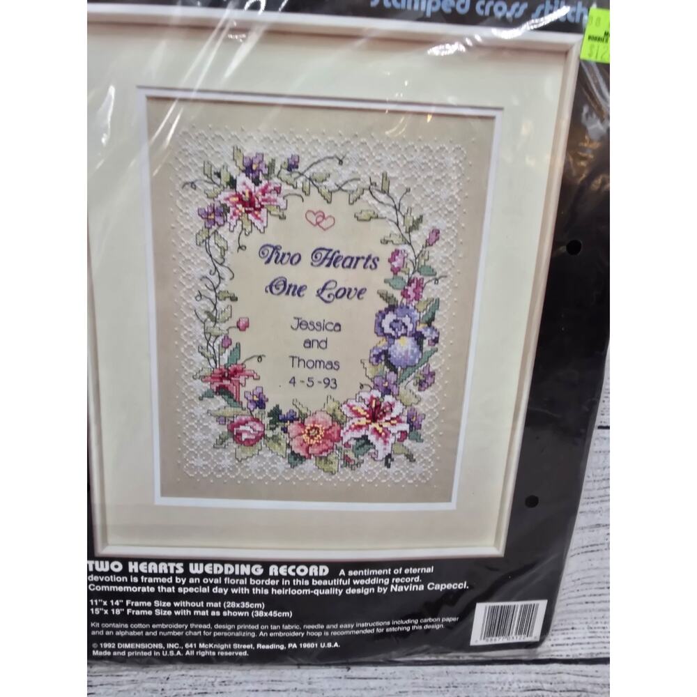 Dimensions Cross Stitch Kit Two Hearts Wedding Record #3122 NEW SEALED Vintage